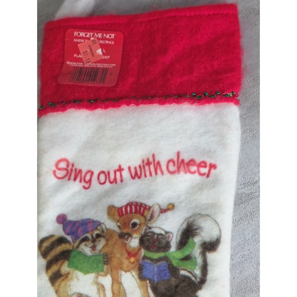 VTG White Red Felt Christmas Stocking Sing out with cheer the holidays are Here!